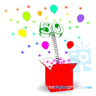 Number Fifty Surprise Box Shows Fiftieth Birthday Or Birth Anniv… Stock Image