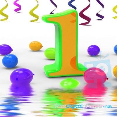 Number One Party Displays Garlands And Balloons Stock Image
