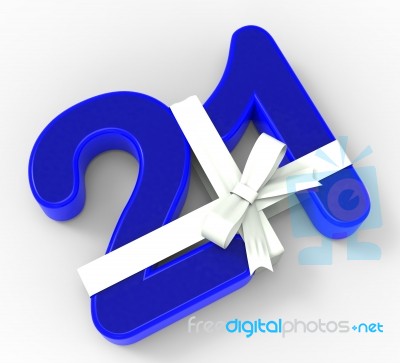 Number Twenty One With Ribbon Shows Creative Design Or Birthday Stock Image