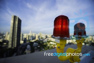 Obstruction Light On Top Roof Of Building Stock Photo