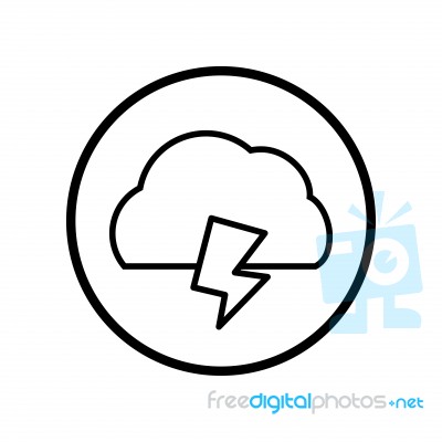 Of Cloud And Thunder Icon In Circle Line -  Iconic Stock Image