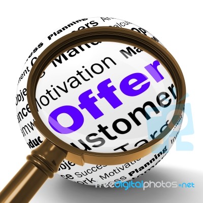 Offer Magnifier Definition Shows Special Prices Or Promotions Stock Image