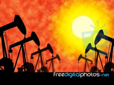 Oil Wells Means Industrial Nonrenewable And Extract Stock Image
