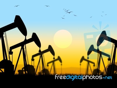 Oil Wells Shows Nonrenewable Fuel And Exploration Stock Image
