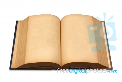 Old Book With Blank Yellow Stained Pages Stock Photo