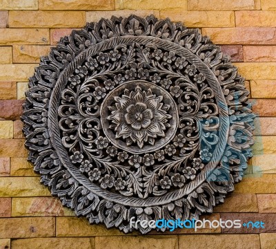 Old Carving Wood Ornament Of Flower Stock Photo