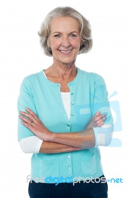 Old Lady In Casual Wear Posing Confidently Stock Photo