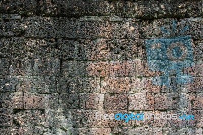 Old Orange Cracked Brick Wall Stock Photo