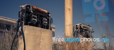 Old Rustic Fuel Pump In The Countryside Stock Photo