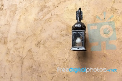 Old Steel Lamp Hang On Wall Stock Photo
