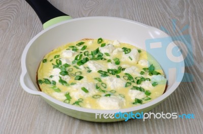 Omelet With Feta Cheese And Green Onions Stock Photo