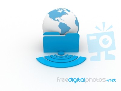 One Computer Folder Icon With A World Map Stock Image