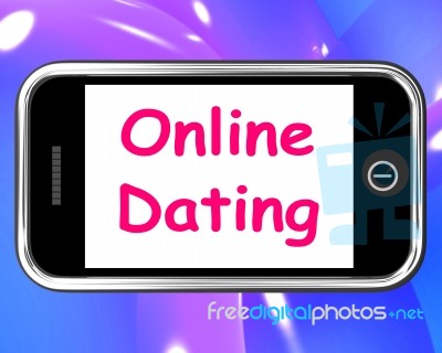 Online Dating  On Phone Shows Romancing And Web Love Stock Image
