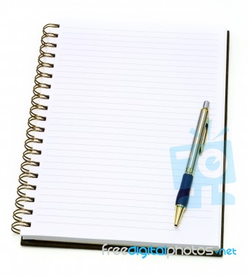Open Note Book With Pen Stock Photo
