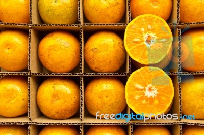 Oranges In Paper Box Stock Photo