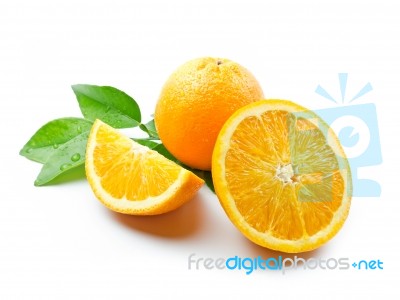 Oranges With Leaves Stock Photo