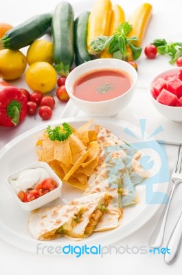 Original Mexican Quesadilla De Pollo Stock Photo