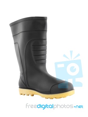 Outer Side Rubber Black Boot Shoe On White Background Stock Photo