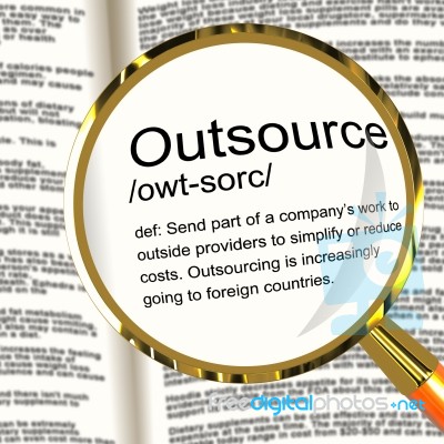 Outsource Definition Magnifier Stock Image