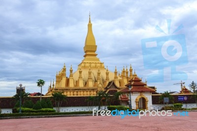 Pagoda At Wat Pha That Luang Landmark Of Vientiane, Laos Stock Photo