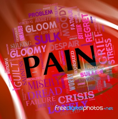 Pain Word Represents Torment Discomfort And Text Stock Image