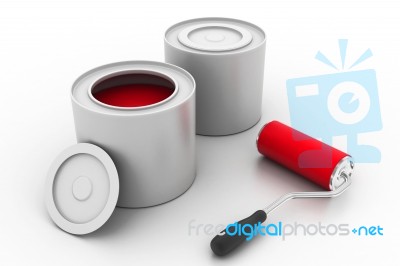 Paint Roller And Can Stock Image