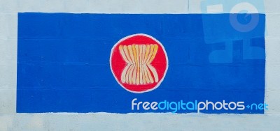 Painting Flag Of  Aec (asean Economics Community)on Wall Stock Photo