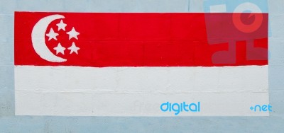 Painting Flag Of Singapore On Wall Stock Photo
