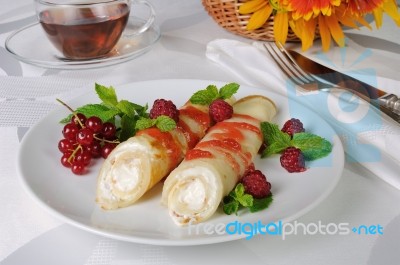 Pancakes With Cottage Cheese Stock Photo
