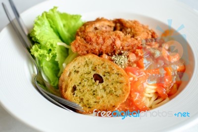 Pasta With Meatballs And Parsley With Tomato Sauce Stock Photo