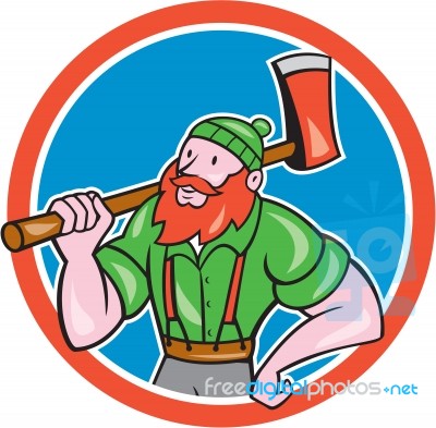 Paul Bunyan Lumberjack Circle Cartoon Stock Image