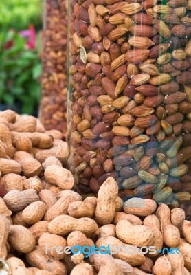 Peanuts In Glass Jars Stock Photo