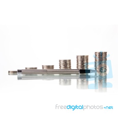 Pen With Money Graph Stock Photo