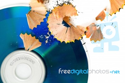 Pencil Shavings And CD Stock Photo