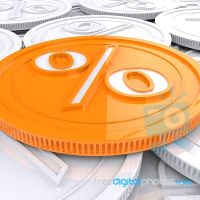 Percentage Coin Shows Interest  Earn Or Owed Stock Image
