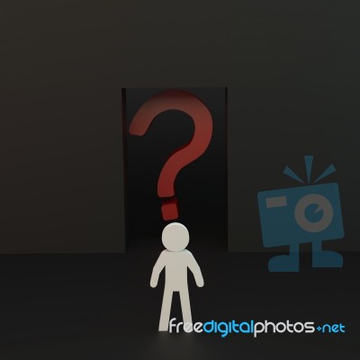 Person With Red Question Mark In Door Stock Image