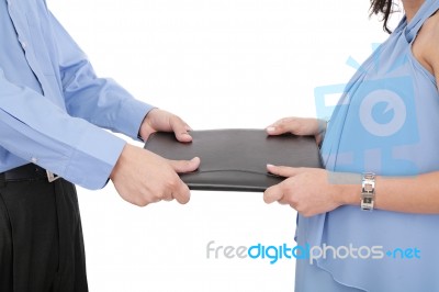 Picture Of Two Angry Business Person Fighting For Contract Stock Photo