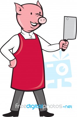 Pig Butcher Holding Meat Cleaver Knife Stock Image