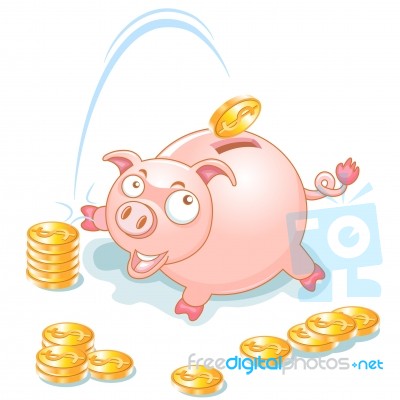 Piggy Bank And Dollar Coins Stock Image