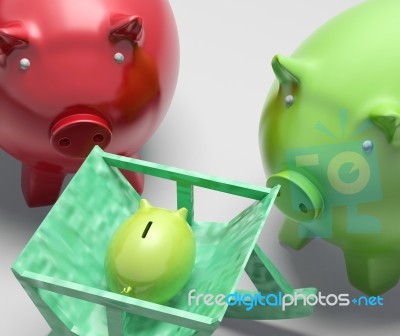 Piggy Bank Family Shows Planning And Protection Stock Image