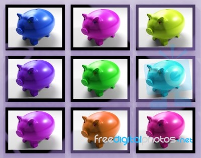 Piggy Banks On Monitors Showing Savings Stock Image