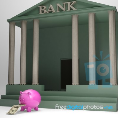Piggybank Leaving Bank Showing International Currencies Stock Image