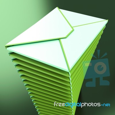 Piled Envelopes Shows Electronic Mailbox Internet Communication Stock Image