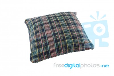 Pillow Blue Shade Plaid On White Background Stock Photo