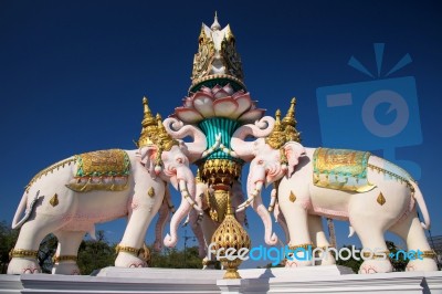 Pink Elephant Statue Decorated Near Sanamluan Stock Photo
