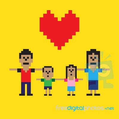 Pixel Art Happy Family Stock Image