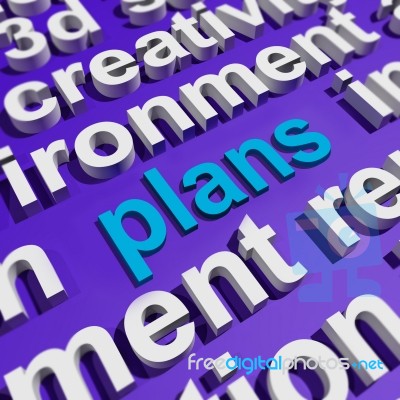Plans In Word Cloud Shows Objectives Planning And Organizing Stock Image