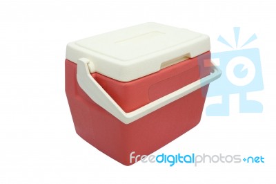 Plastic Cooler Box Closed Cover On White Background Stock Photo