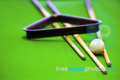 Pool Balls And Cue Stock Photo