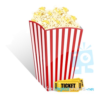 Popcorn And Movie Ticket Stock Image